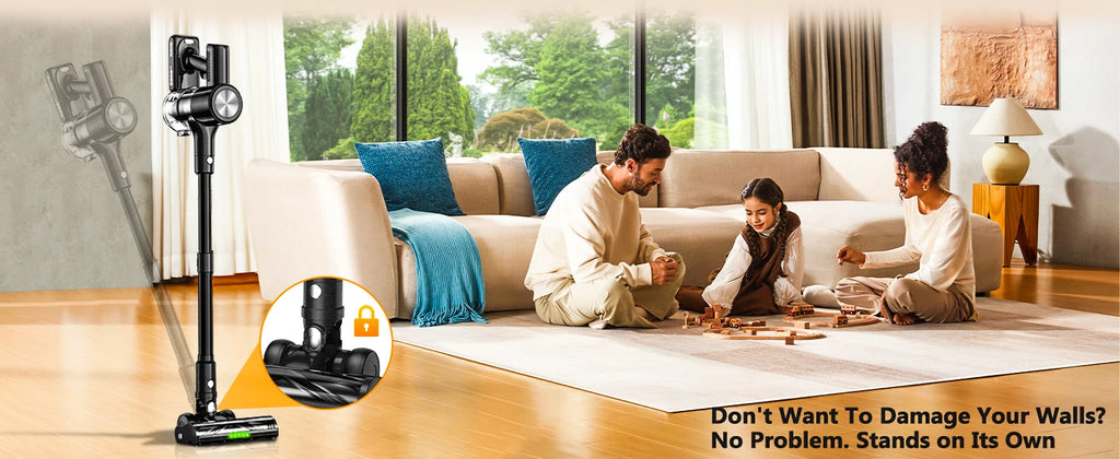 Cordless Vacuum Cleaner, 55Kpa/55min Self-Standing Powerful Stick Lightweight Vacuum Cleaner for Home Fur/Hard Floor/Rug