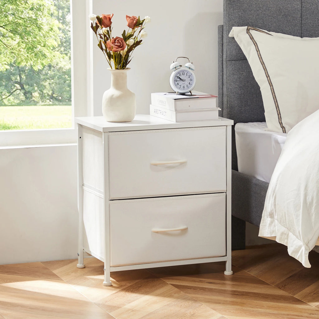 Fabric 2-Drawer Nightstand, Bedside Table with Storage for Bedroom and Living Room