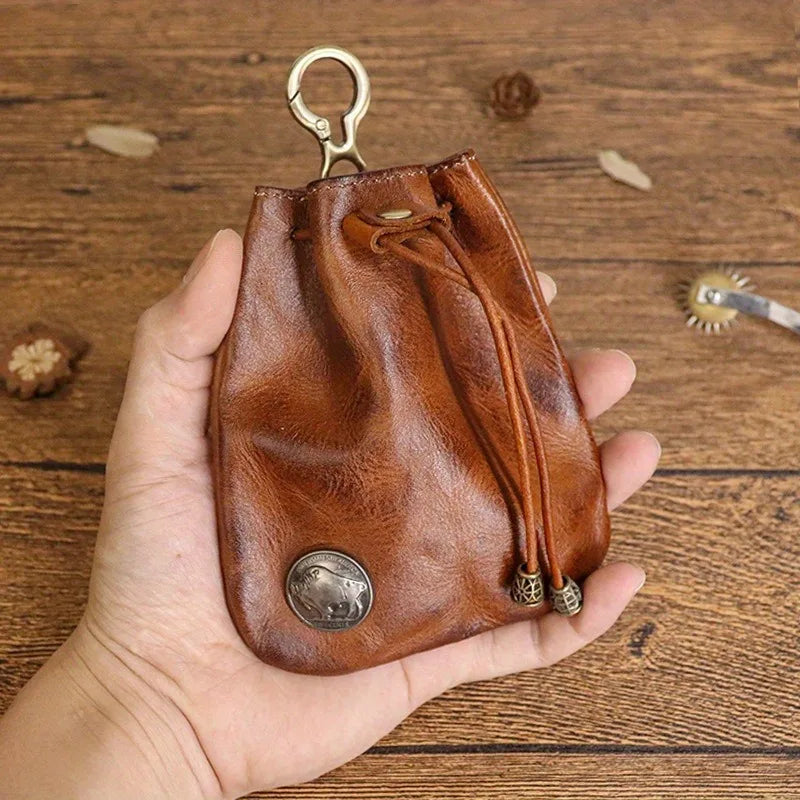 Vintage Leather Zip Coin Purse Card Holder Mini Wallet Key Organizer Travel Pouch for Gifts Daily Carry