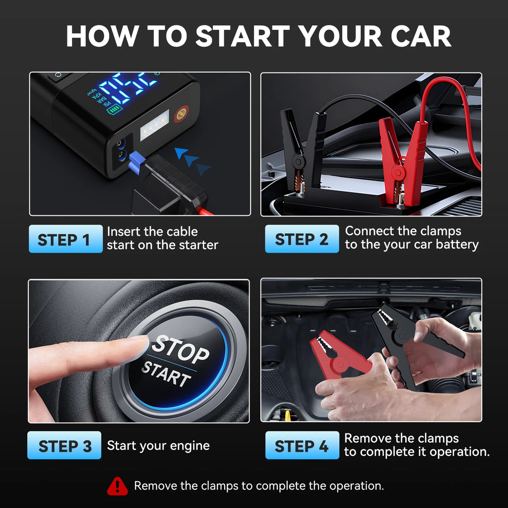 8500A/9000A Peak Current, 150 PSI Multi-Functional Portable Car Battery Starter, Compressor, and Air Injector/Portable Compressor with LED Display (ALL GAS, 8.0L Diesel)