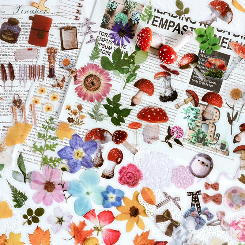 40-Piece Vintage Ginkgo Leaf Clear PET Stickers, Waterproof Journal and Scrapbook Decals