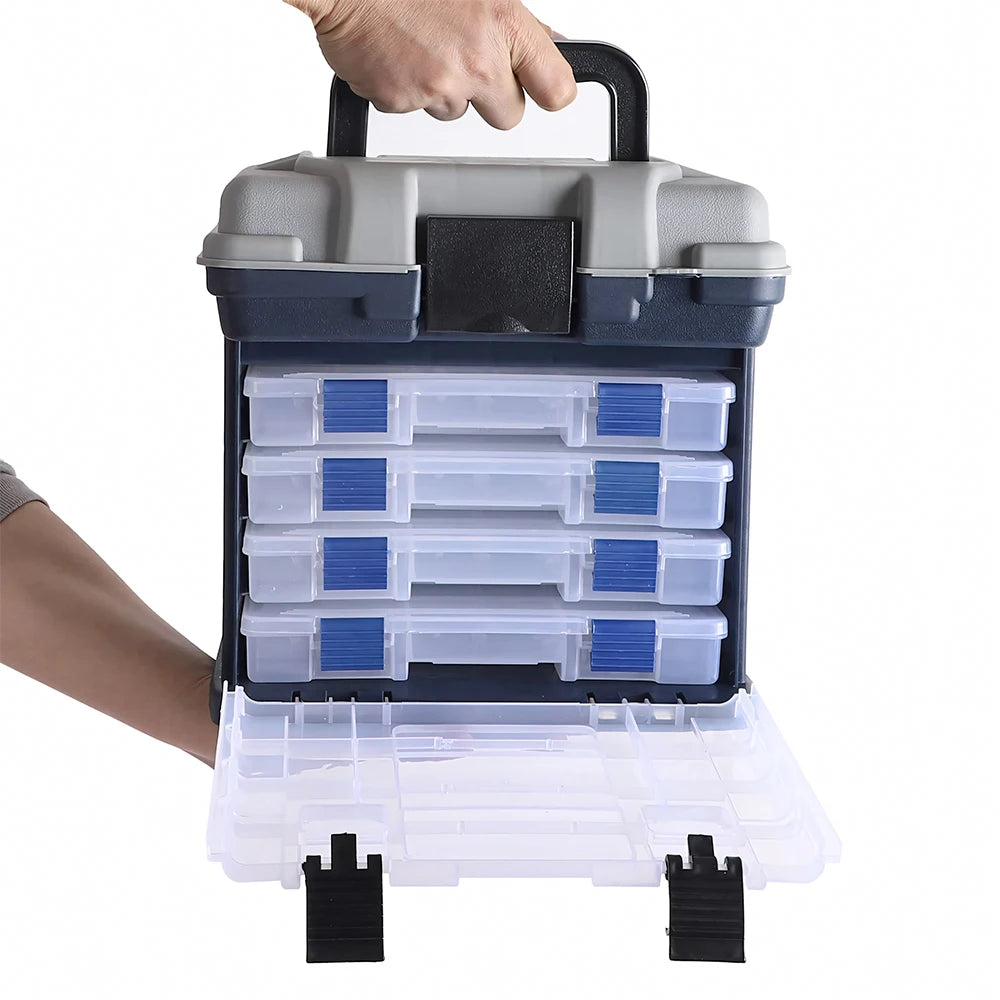 Fishing Tackle Box Kit with Fishing Pliers 4-Tier Multi-Functional Fishing Handheld Storage Box Adjustable Dividers Portable Fishing Tackle Lure Tool