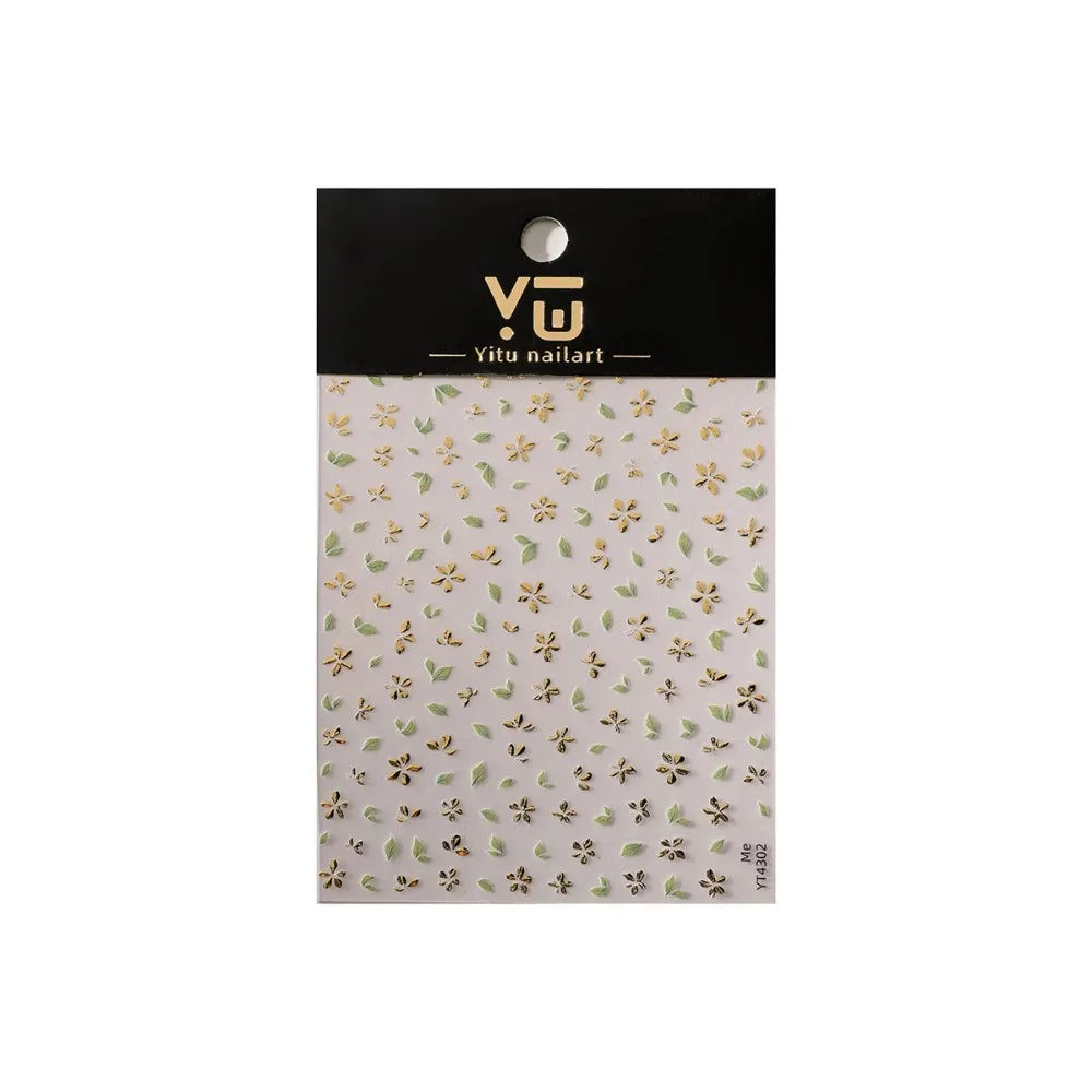 Golden Leaf Five Leaf Flower Nail Sticker Bronzing Spring Flowers Adhesive Backing Blossom Nail Slider Decoration Accessories