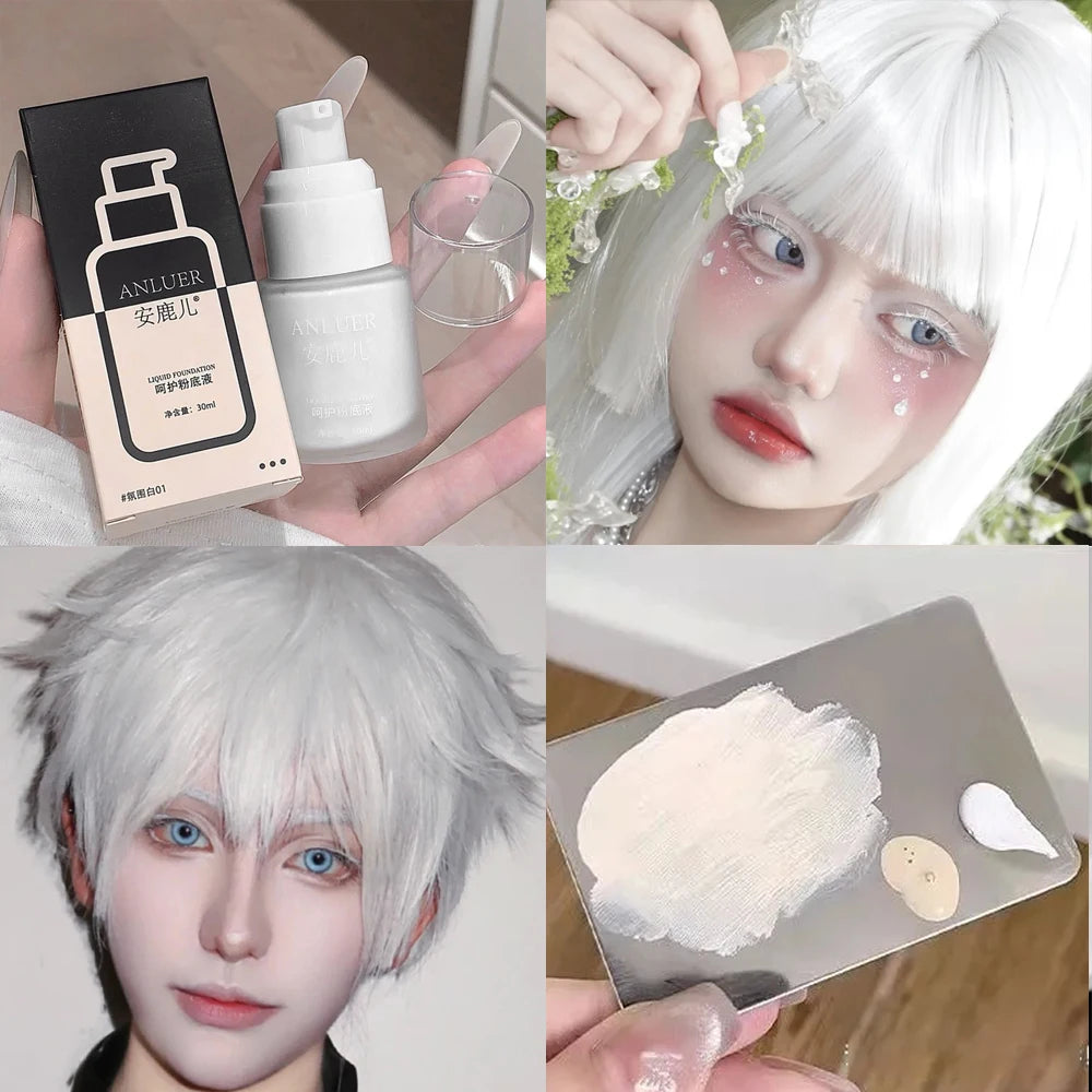 White Liquid Foundation Blending Pure Silky Creamy Matte Long-Wearing Transfer-Resistant for Stage Cosplay Halloween Makeup 30ml