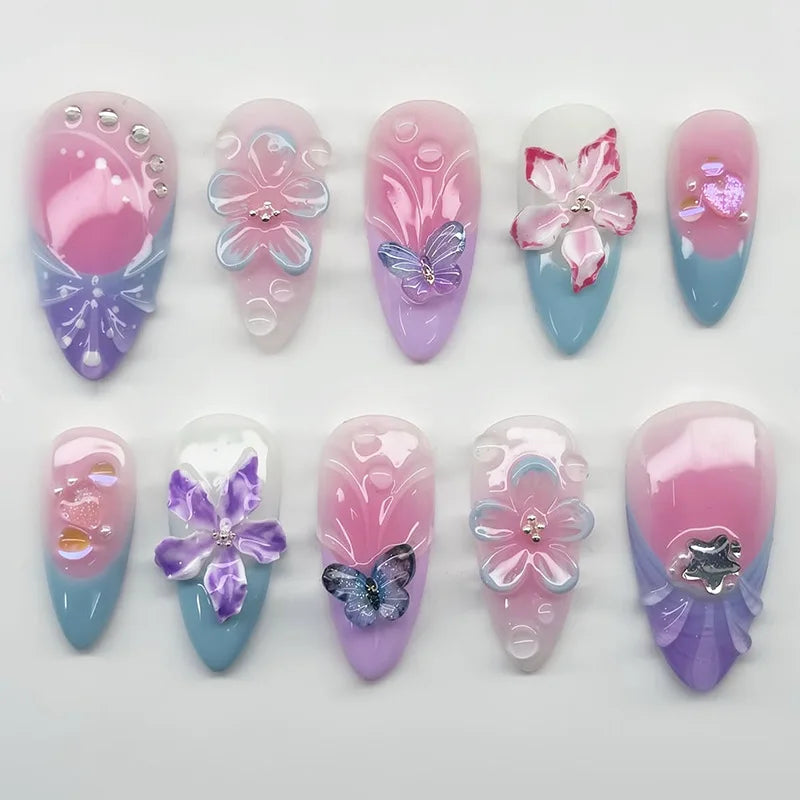 24Pcs Almond Press On Nails, Full Coverage False Nails (Random Style)