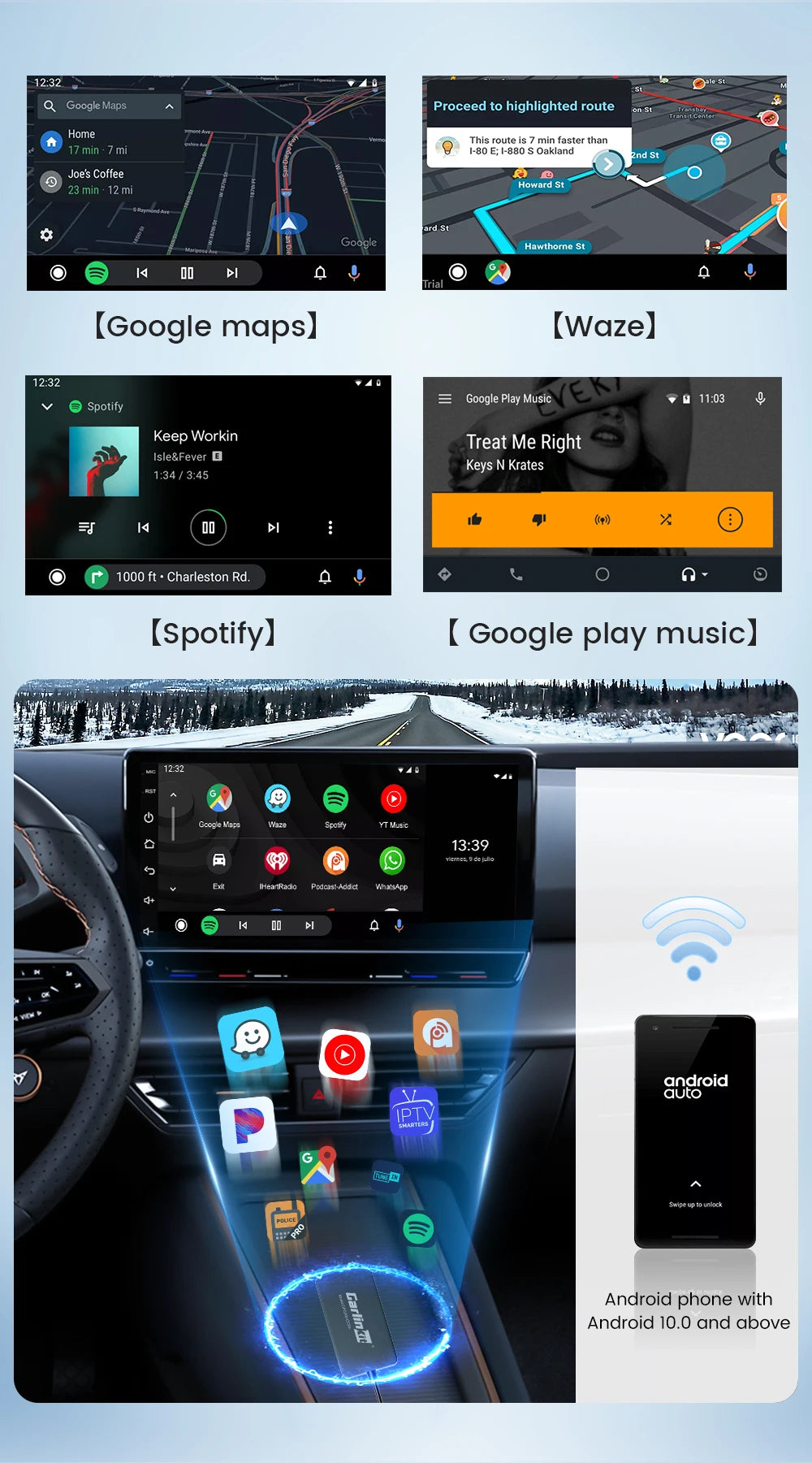 Carlinkit CCPA Wireless Android Auto Wireless CarPlay Adapter Screen Mirroring for Modify Android System Car Screen Radio Stereo