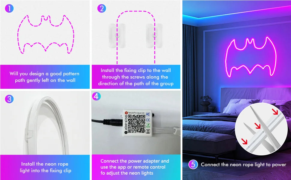Neon Rope Light, Flexible Led Lights Control with App/Remote, Multiple Modes, Ip65 Outdoor Waterproof, Music Sync Light Strip for Bedroom