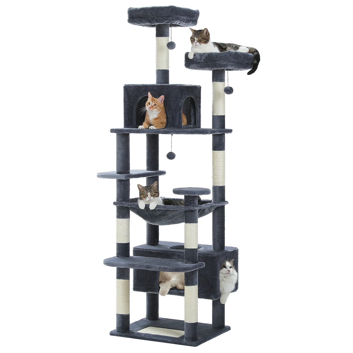 Large Cat Tree and Tower for Indoor Cats with Sisal Scratching Posts, Hammock, Padded Perches and Condos