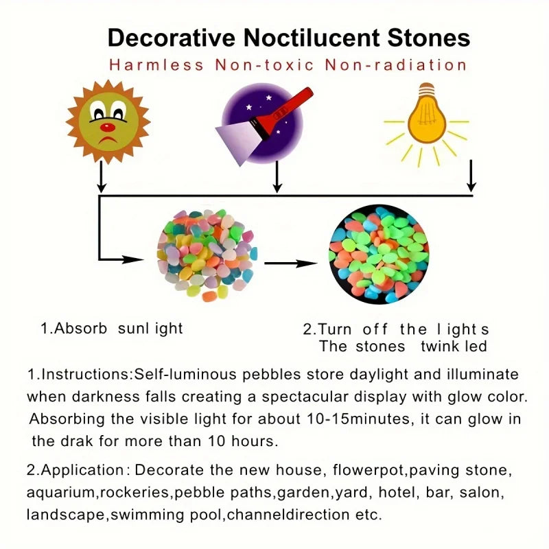 100pcs Glow In The Dark Pebbles, Resin Luminous Stones For Landscape, Garden Paths, Potted Plants, Parks, Aquarium Decor,