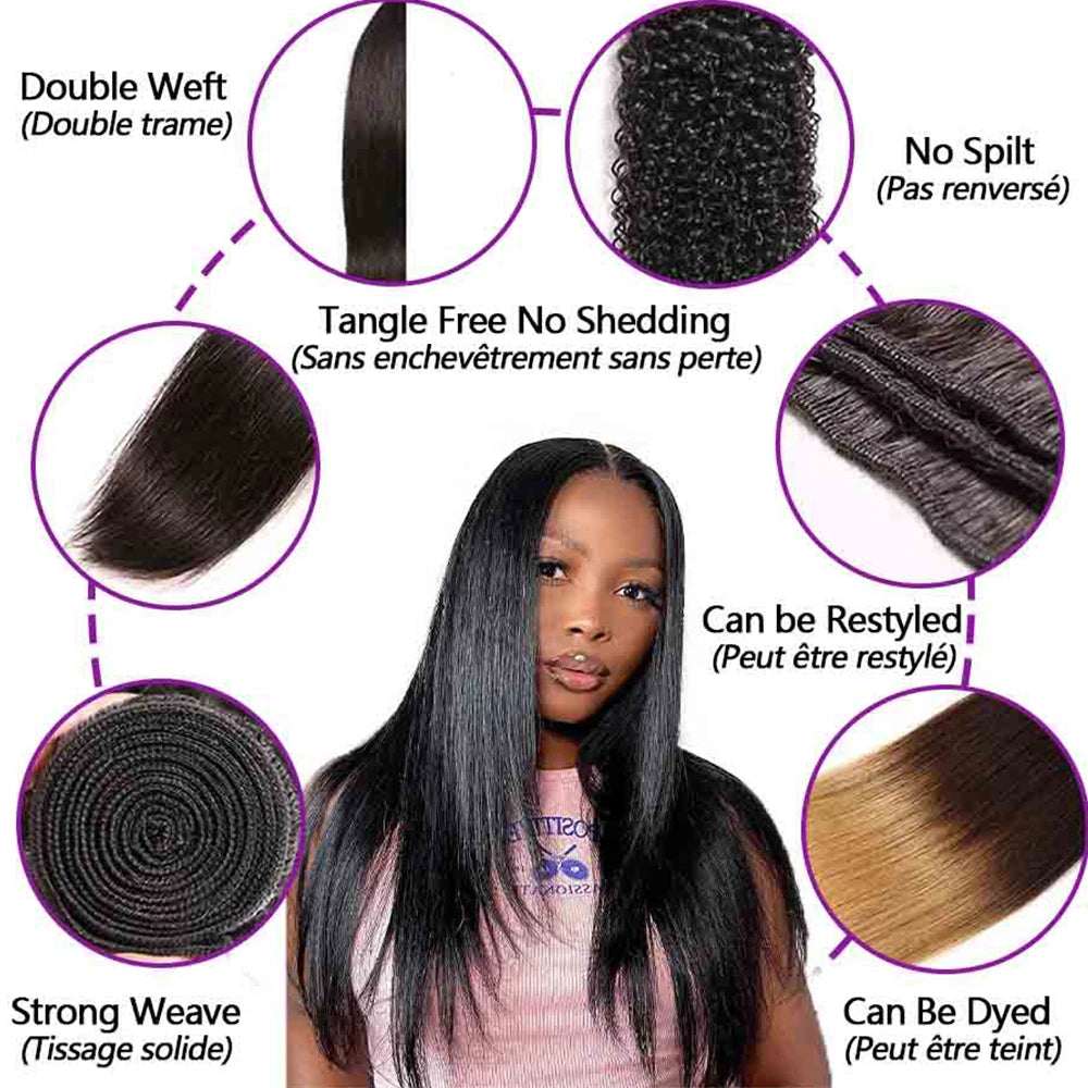 Straight Human Hair Bundles with Lace Closure