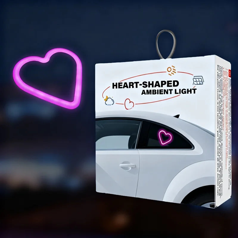 Heart-Shaped Car Ambient Neon Light, Solar and USB-C Rechargeable with Suction Mount