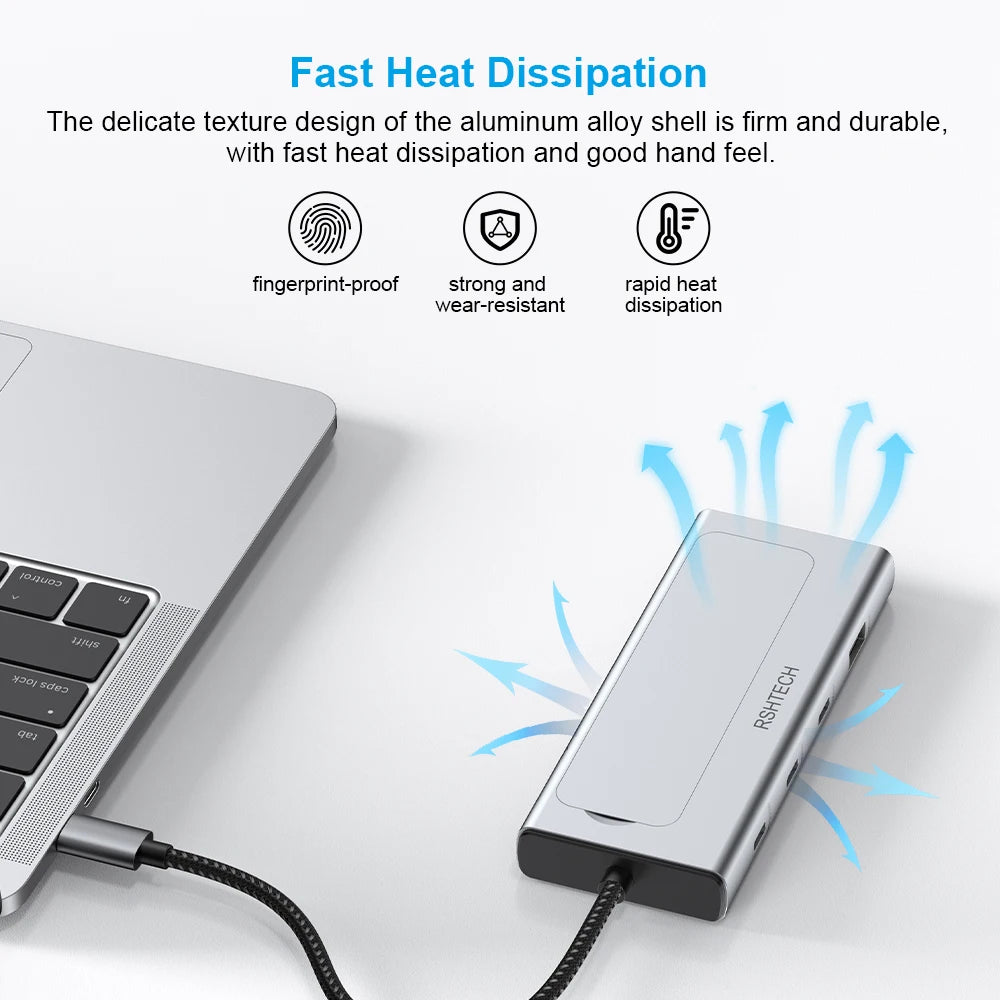 RSHTECH 5-in-1 Aluminium USB-C Hub with M.2 NVMe and SATA SSD Enclosure, 10Gbps, 3 USB 3.2 Ports, 100W Power Delivery