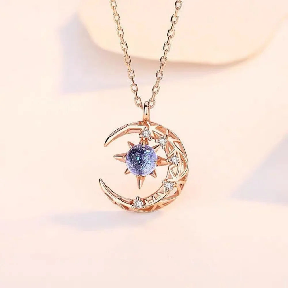 Star and Moon Pendant Necklace for Women, Dainty Clavicle Chain Jewelry