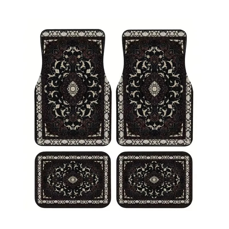 Red Bohemian Paisley Car Floor Mats, 4-Piece Universal Anti-Slip Auto Carpet Set