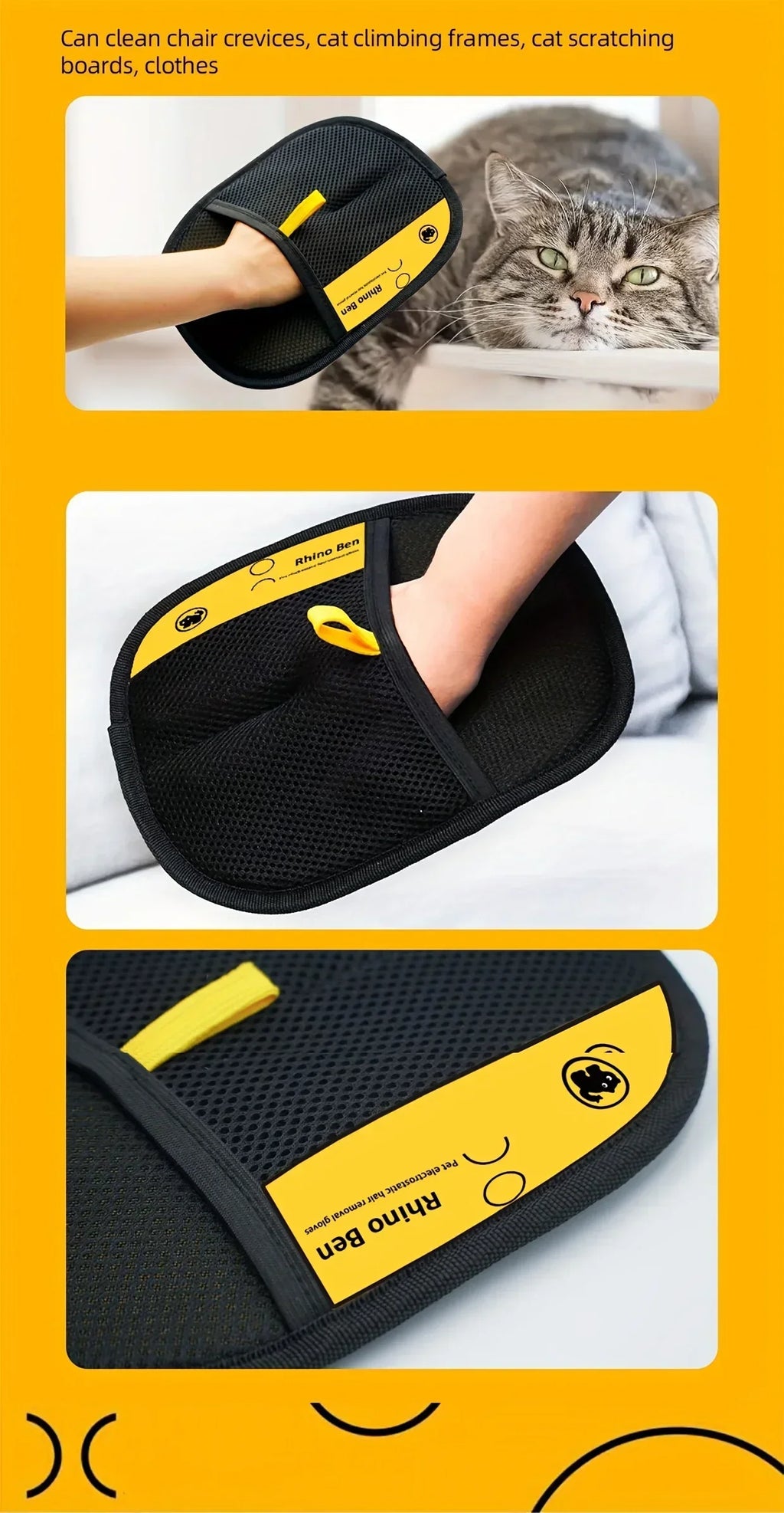 Pet Hair Removal Tool Reusable Static Removal Gloves, Double-Sided Grooming Gloves for Pets, Removes Pet Fur Hair for Carpets