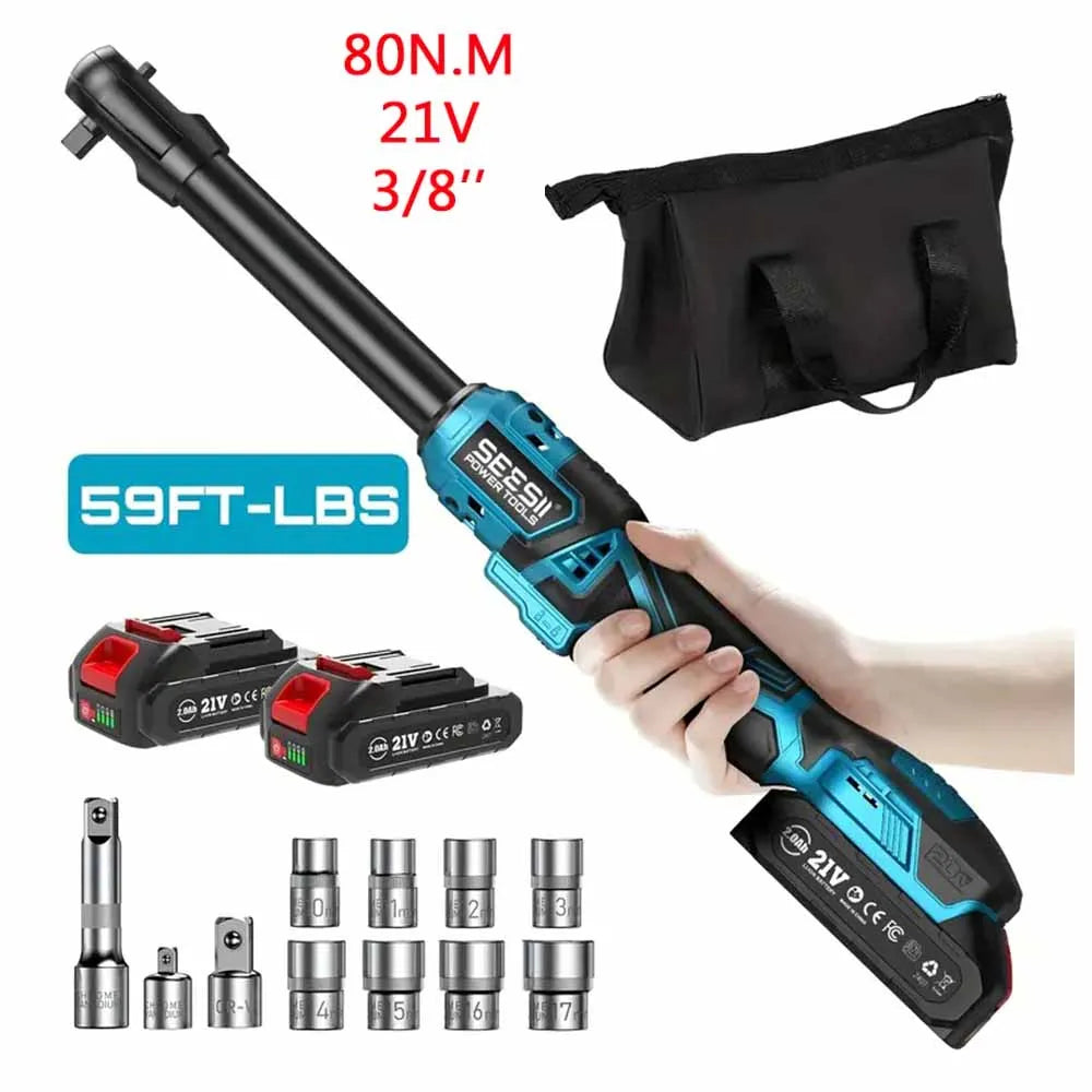 3/8" 21V 6.3'' Extended Electric Ratchet Wrench Cordless Electric Wrench Rechargeable Angle Wrench Car Repair Tools Compatible with Makita 18v Battery