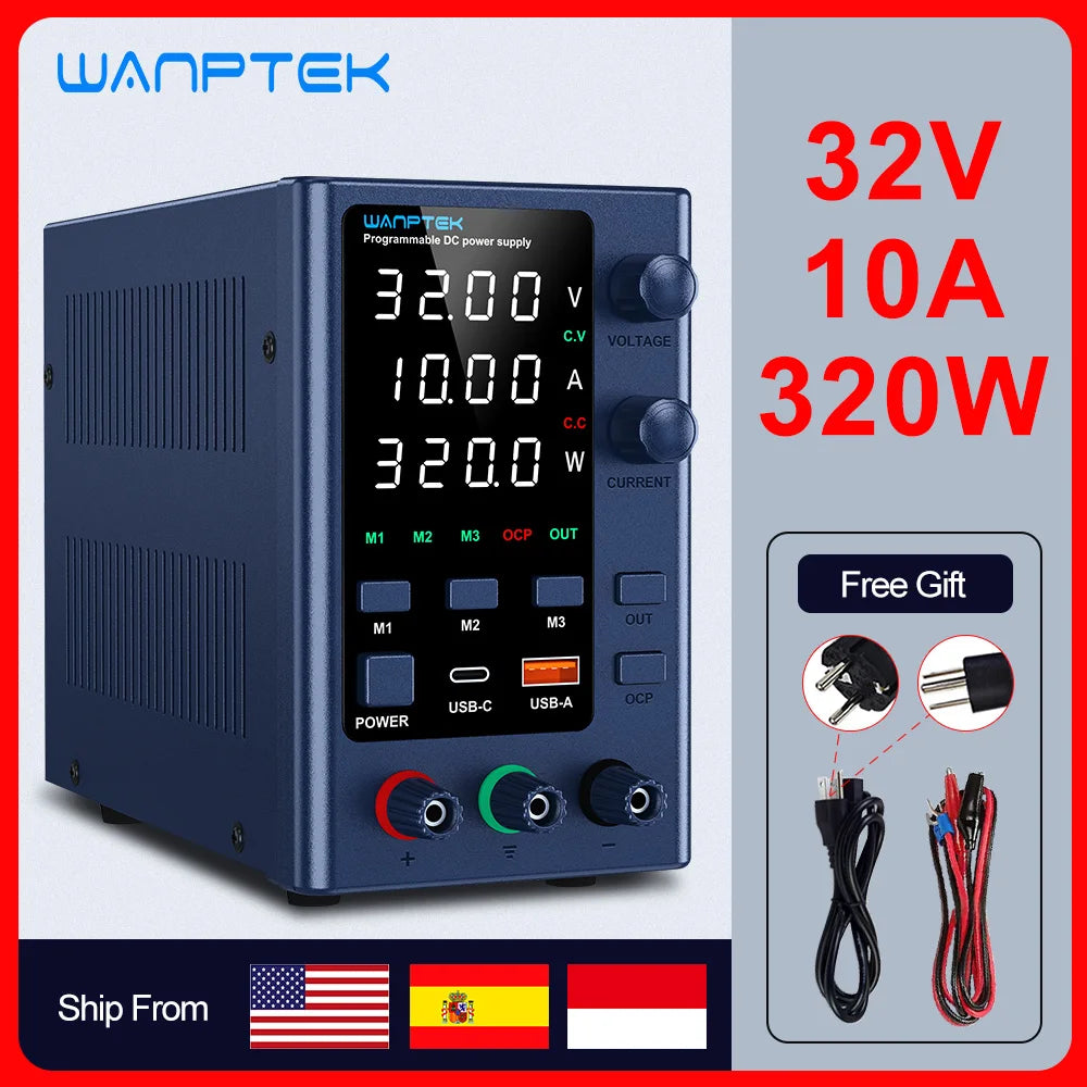 Wanptek Adjustable DC Power Supply 30V 10A, LED Lab Bench Voltage Regulator