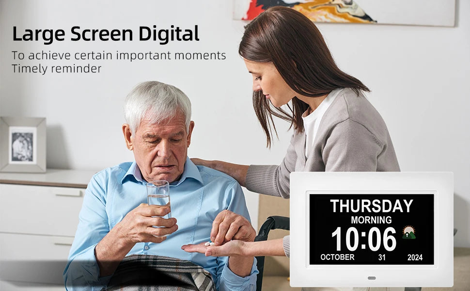 Dementia Clocks for Seniors, Digital Clock with Day and Date | Large Font, Multiple Alarm Clocks, Multiple Interface Displays, Automatic Dimming, Remote Control