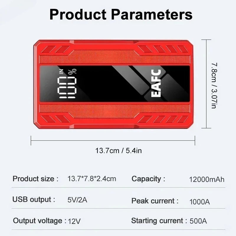 EAFC Power Bank 1000A/1200A/2000A Jump Starter Portable Charger Car Booster 12V Auto Starting Device Emergency Battery Starter