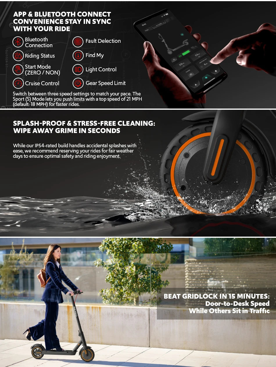 Electric Scooter for Adults, Up to 19 Miles & 19 MPH, 550W Motor, Front Suspension, Built-in Side Lights