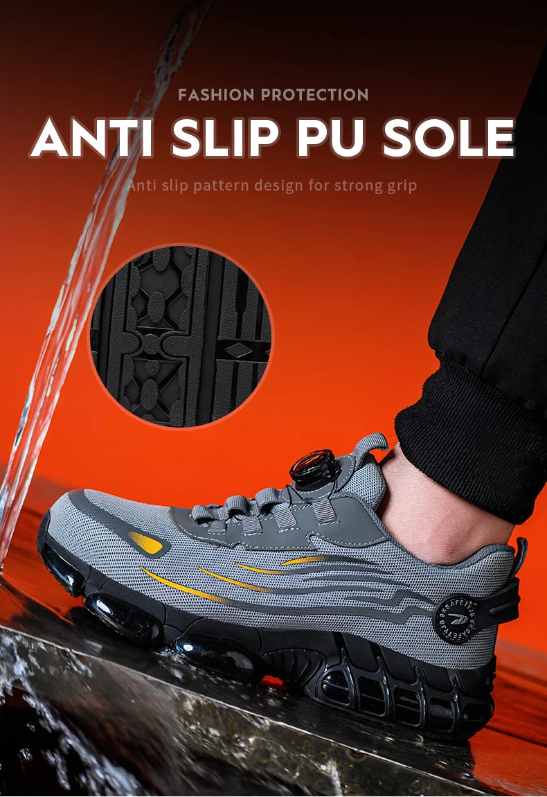 Breathable Lace-Free Safety Work Shoes, Anti-Smash Anti-Puncture Steel Toe Sneakers