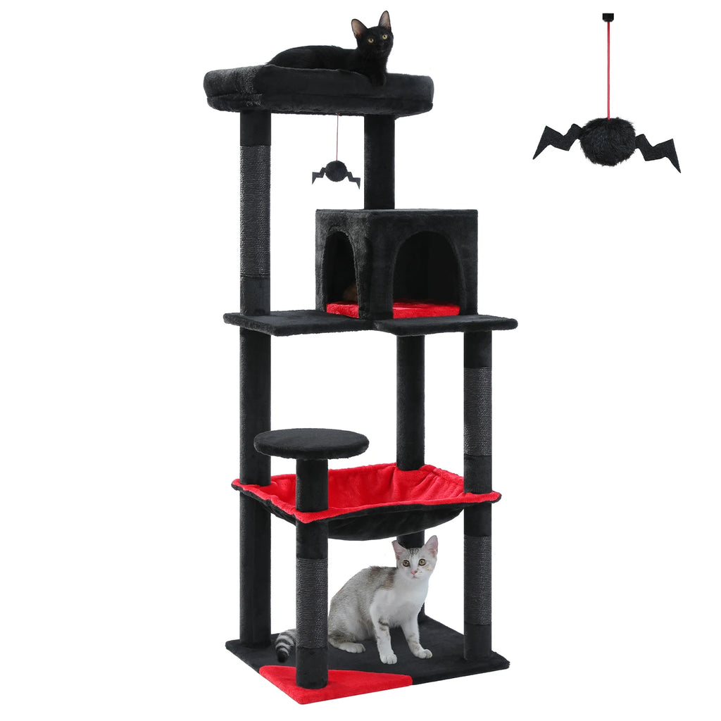 Cat Tree for Indoor Cats 5-Level Cat Tower for Large Cats with Large Hammock Sisal Covered Scratching Posts Cozy Condo Top Perch
