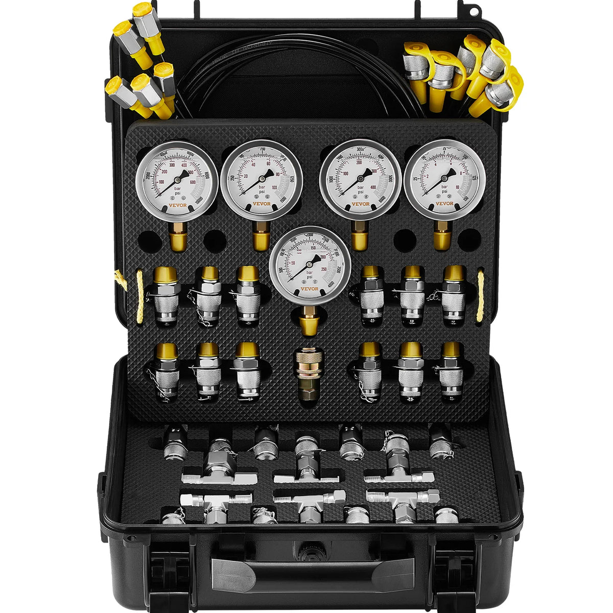 Hydraulic Pressure Test Kit with Gauges and Carrying Case for Excavators and Tractors