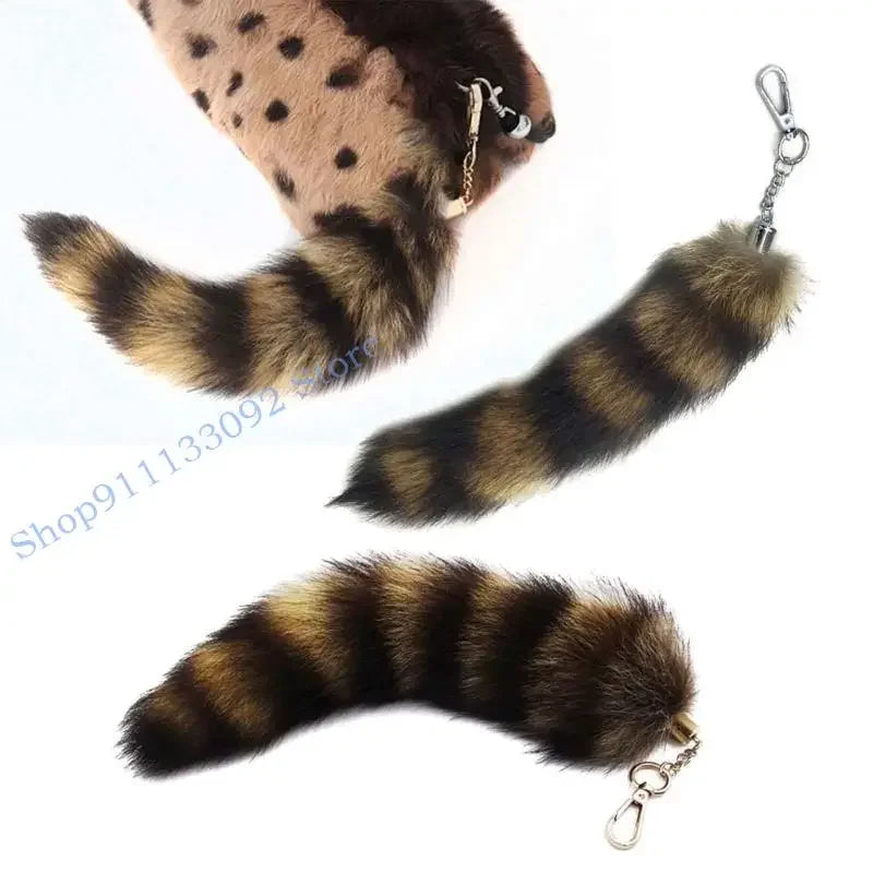 Fluffy Faux Fur Tail Keychain, 25cm Bag Charm for Backpacks and Keys