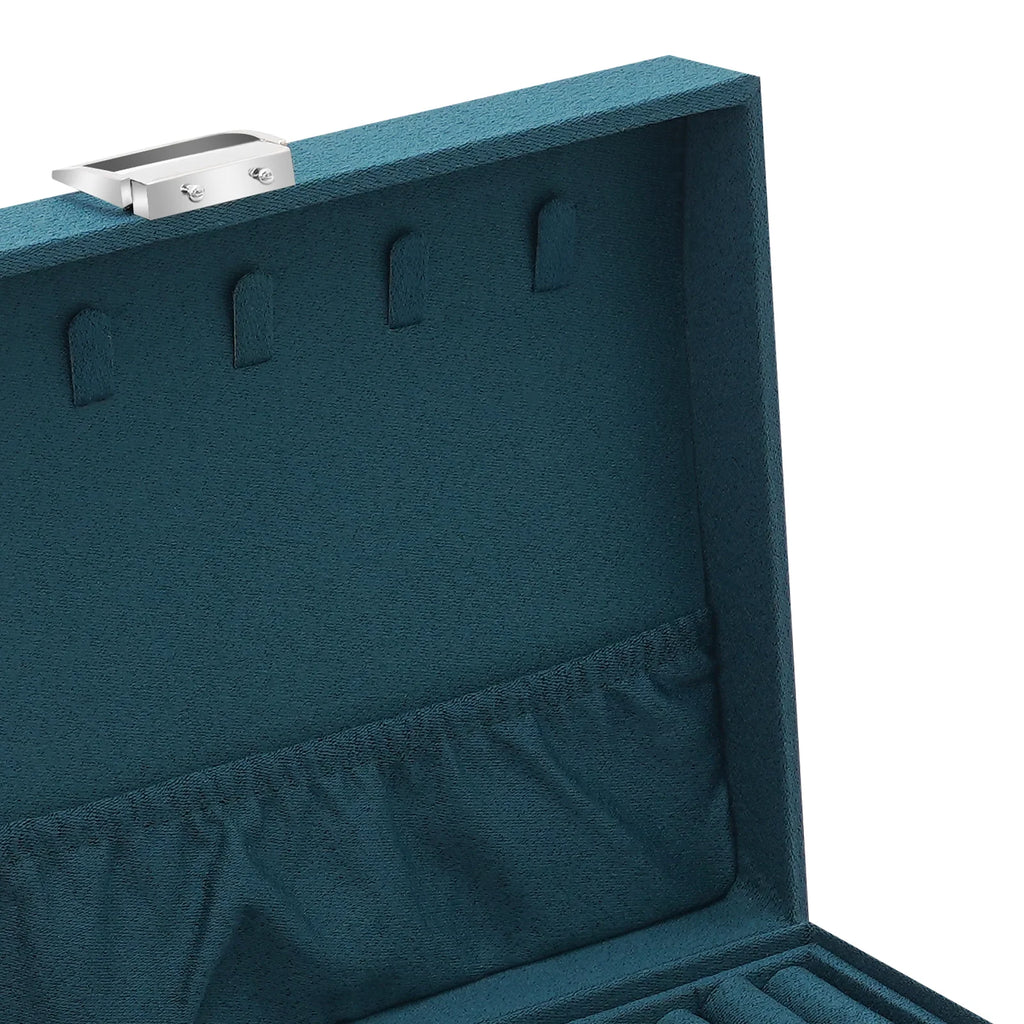 3-Tier Dark Green Jewelry Box Organizer with 15 Ring Slots 10 Earring Hooks 18 Stud Holes Drawers for Necklace Bracelet Watch