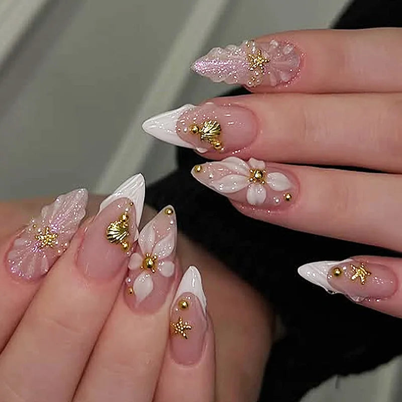 24Pcs Almond Press On Nails, Full Coverage False Nails (Random Style)