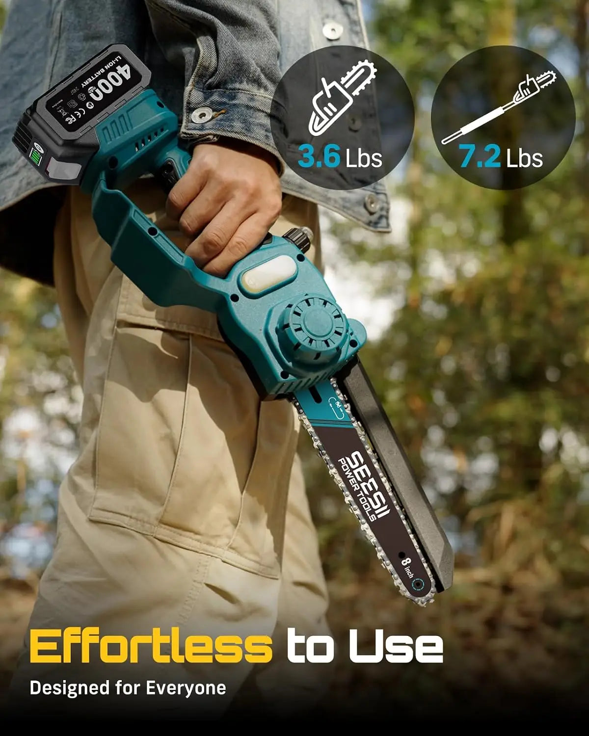 Polesaw High Branch Saw Cordless 8'' Electric Chainsaw with 3M Extension Pole for Tree Trimming Limb Cutter Pruner
