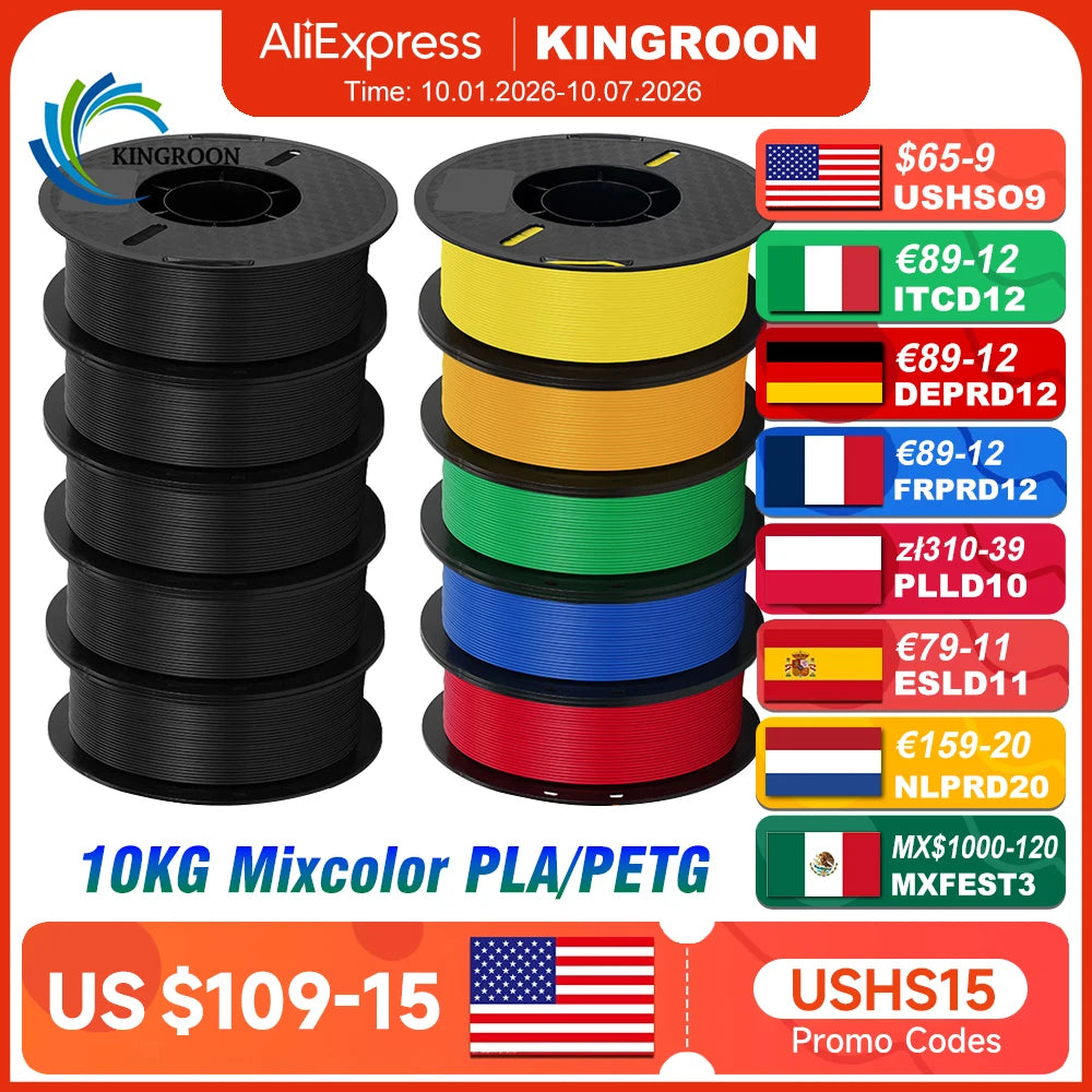 KINGROON PLA & PETG Filament Bundle, 10kg