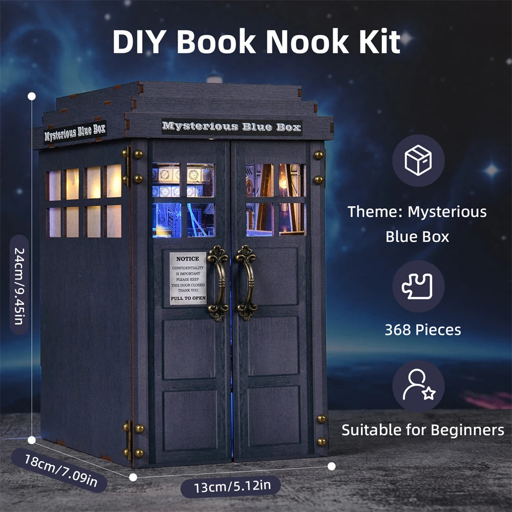 Book Nook Kit Mysterious Telephone Booth DIY Wooden Puzzle Handmade Bookshelf Dollhouse Model Bookend Building Home Decoration