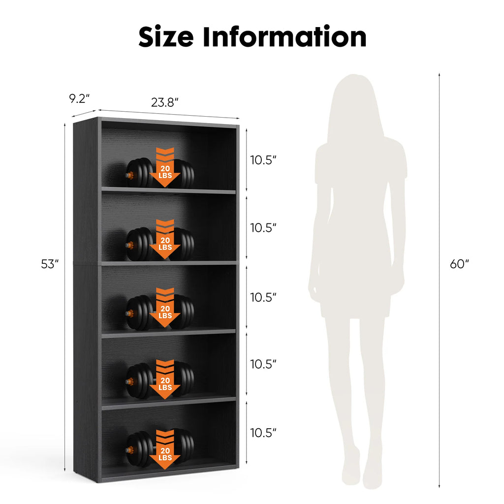 6-Tier Wooden Bookcase, 63-Inch Tall Open Bookshelf