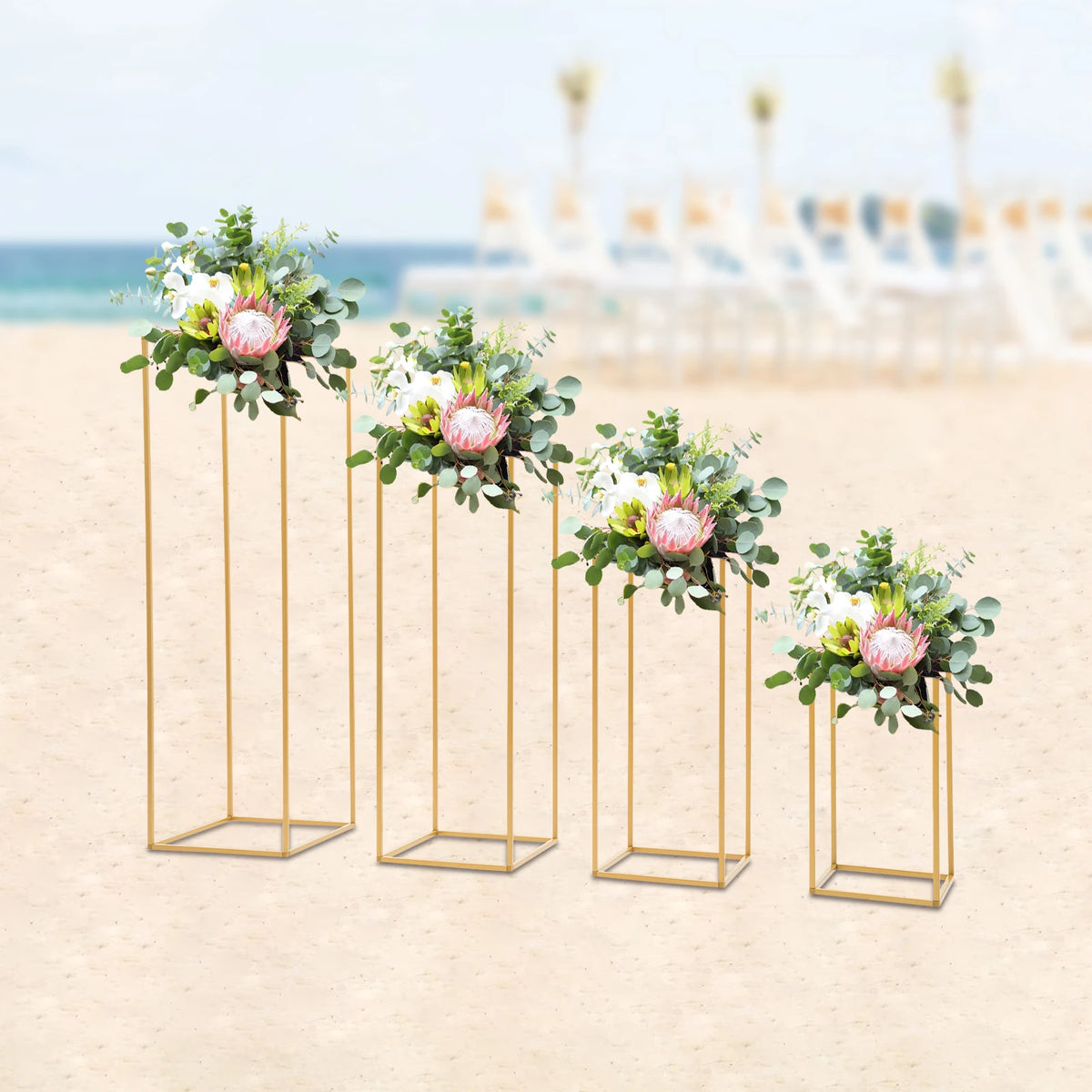4Pcs Wedding Flower Stand Set Gold Metal Column Rack Party Decor Balloon Display Holder Centerpiece Vase Pillar 40+60+80+100cm