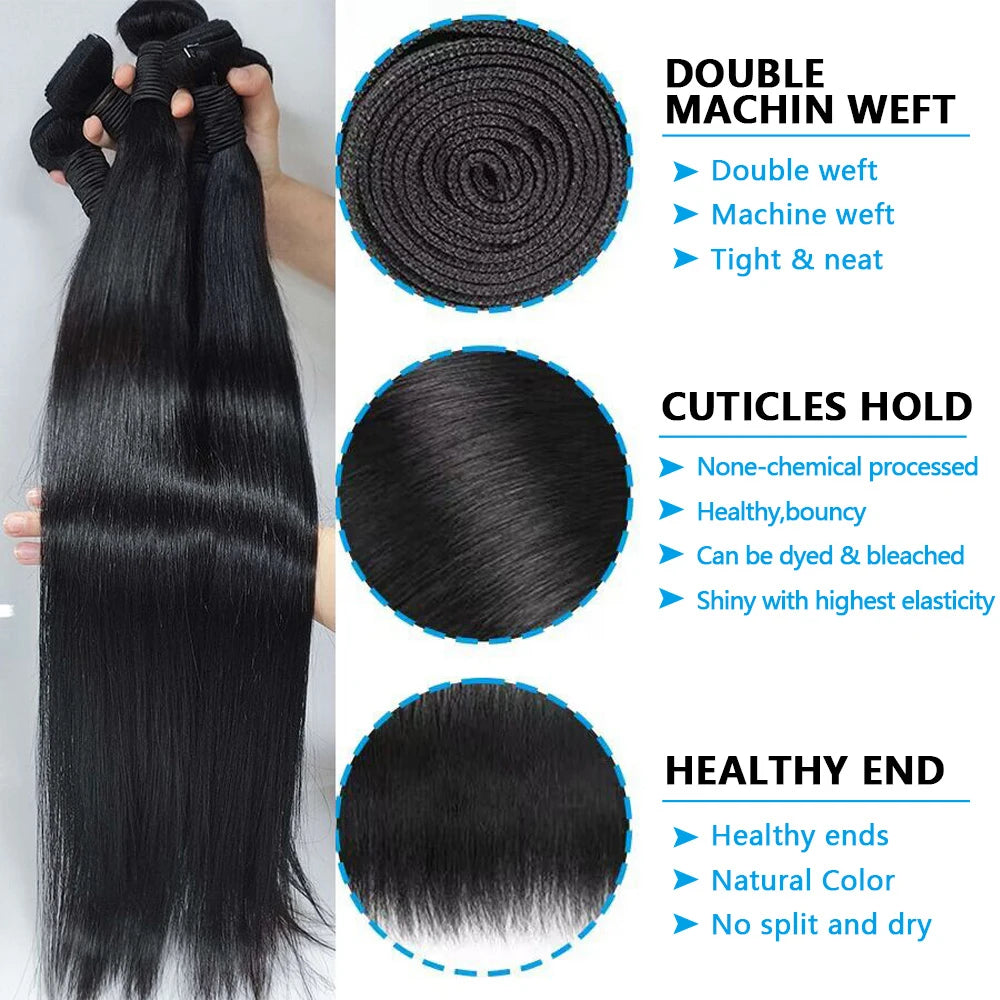 Straight Human Hair Bundles with Lace Closure