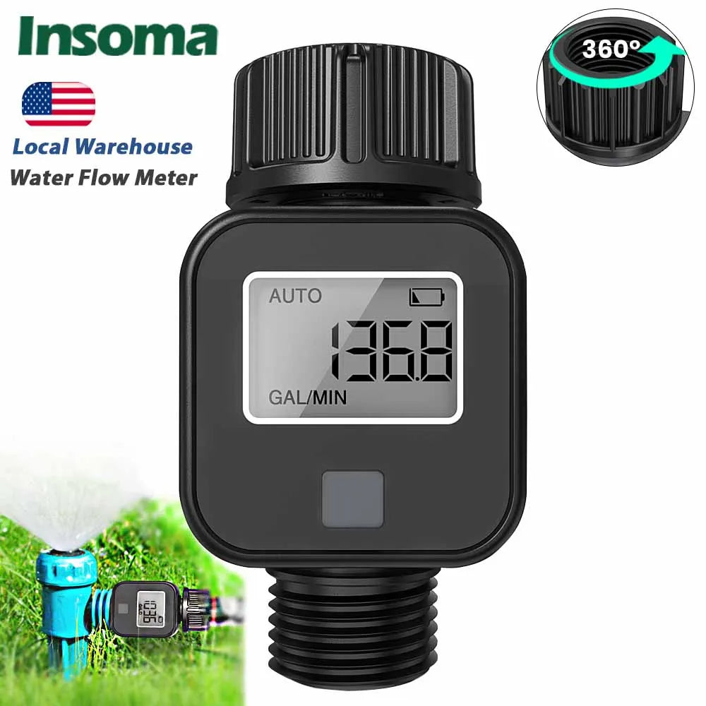 Digital Water Flow Meter High Accuracy IP6X Measure Water Consumption and Flow Rate for Outdoor Garden Watering Irrigation Hose