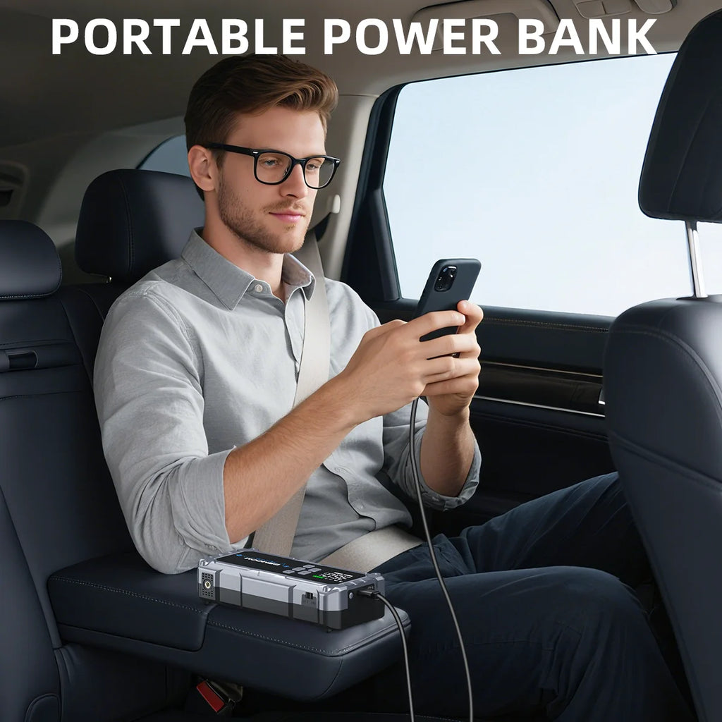 Portable Car Jump Starter with 150PSI Air Compressor, Power Bank and Emergency Battery Booster