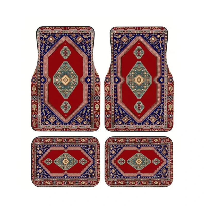 Red Bohemian Paisley Car Floor Mats, 4-Piece Universal Anti-Slip Auto Carpet Set