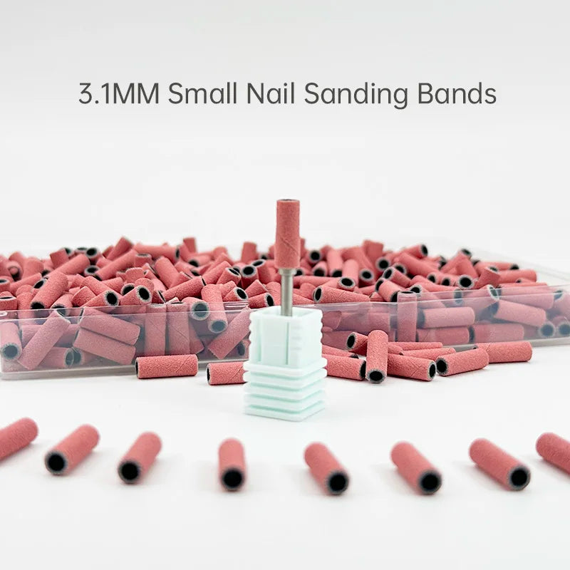 300PCS 3MM Sanding Bands With 1PC Mandrel for Nail Drill #180 #240 Grit Nail Sanding Band Bulk for Salons Manicure