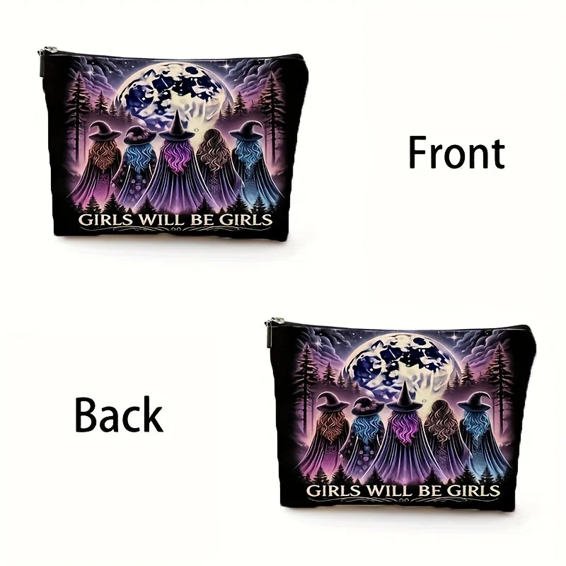 AWILL BE Witch Halloween Makeup Bag- multifunctional zipper pouch, jewelry storage bag, perfect travel zipper small storage bag.
