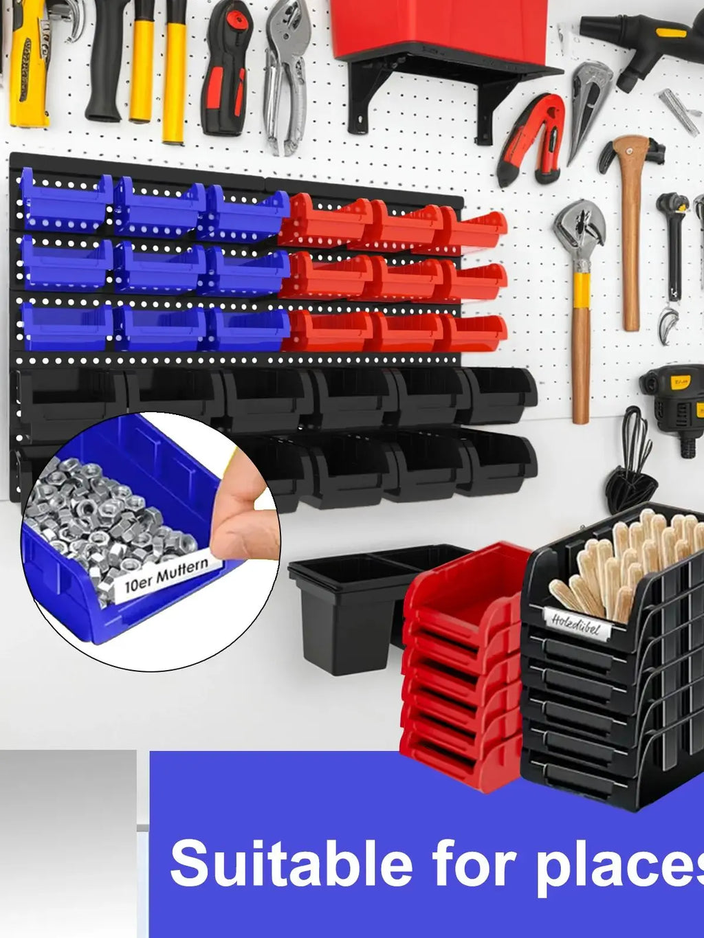 30pcs Wall-Mounted Storage Bins Set Wall-Mounted Storage Rack System Organizer Garage Plastic Shop Tool For Men'S Gift Duty Gara
