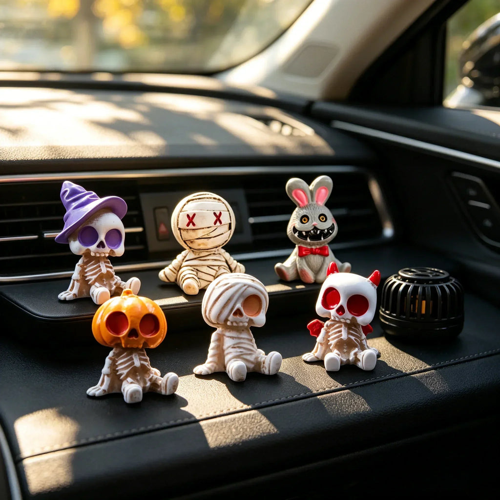6-Piece Halloween Miniature Resin Figurines, Skeleton and Mummy Statues for Decor