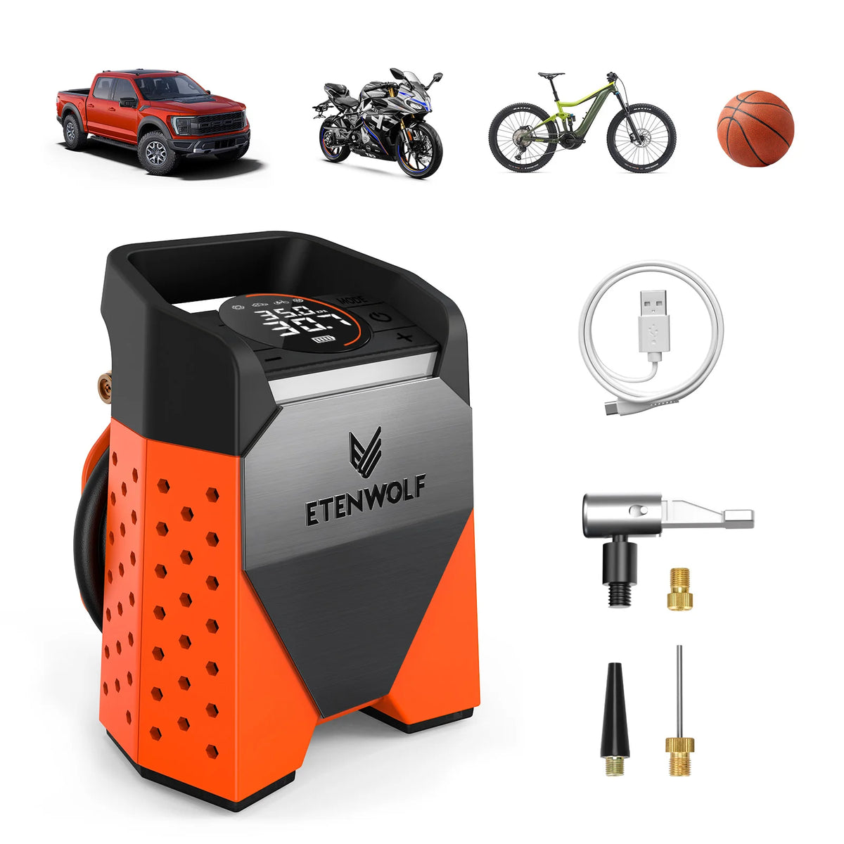 S3C 7800mAh Portable Air Compressor Suitable for Cars, Motorcycles, Cycling Balls 100% Duty Cycle Car Tire Inflator