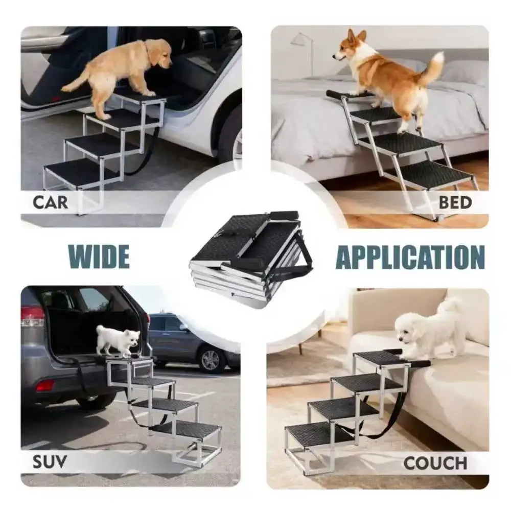 Lightweight Sturdy Foldable Dog Ramp Reinforced Non-Slip Pet Dog Stairs 250lbs Heavy Duty Load Capacity Portable Pet Access Ladder for Cars SUVs