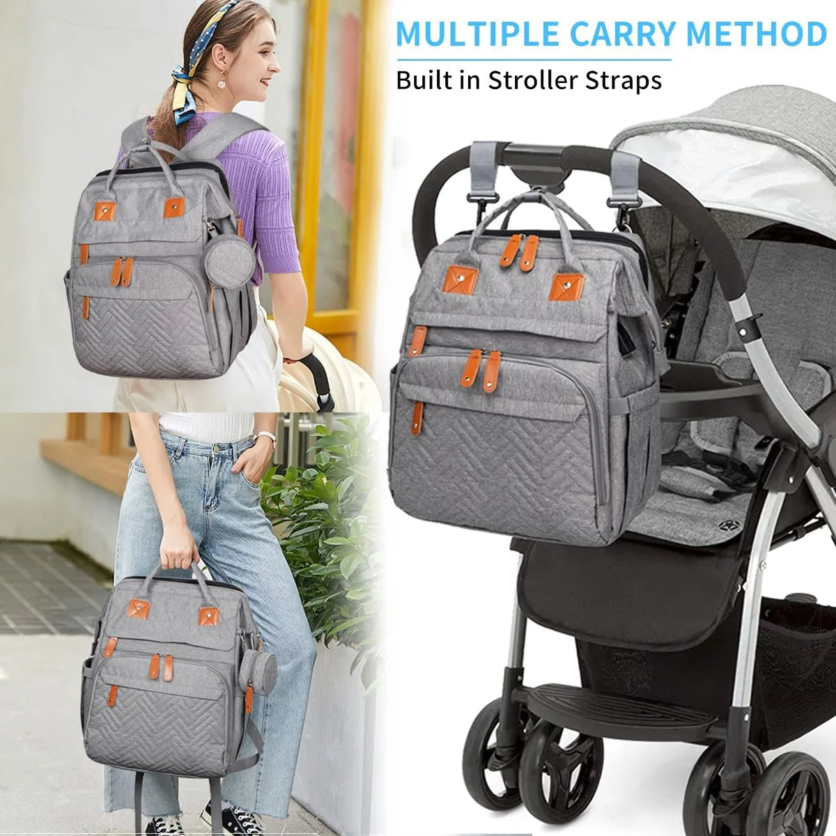 Baby Diaper Bags with Changing Station, Waterproof Large Capacity Diaper Bag Backpack for Moms Dads with USB Charging Port and Stroller Straps