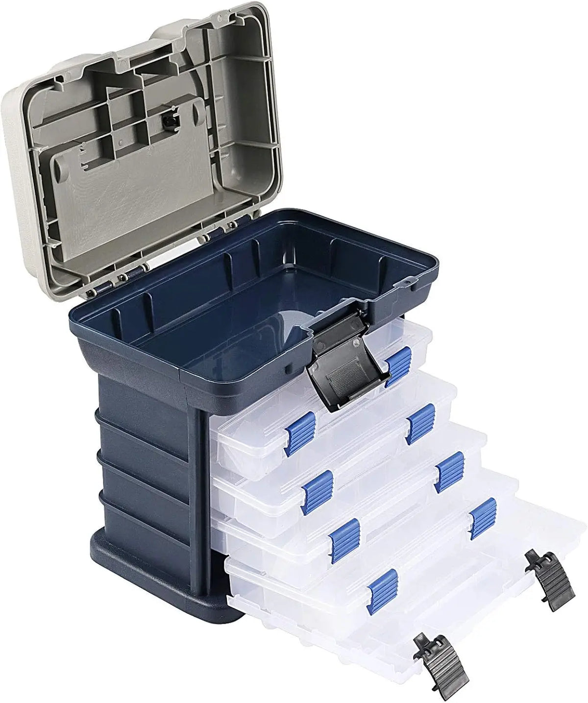 Fishing Tackle Box Kit with Fishing Pliers 4-Tier Multi-Functional Fishing Handheld Storage Box Adjustable Dividers Portable Fishing Tackle Lure Tool