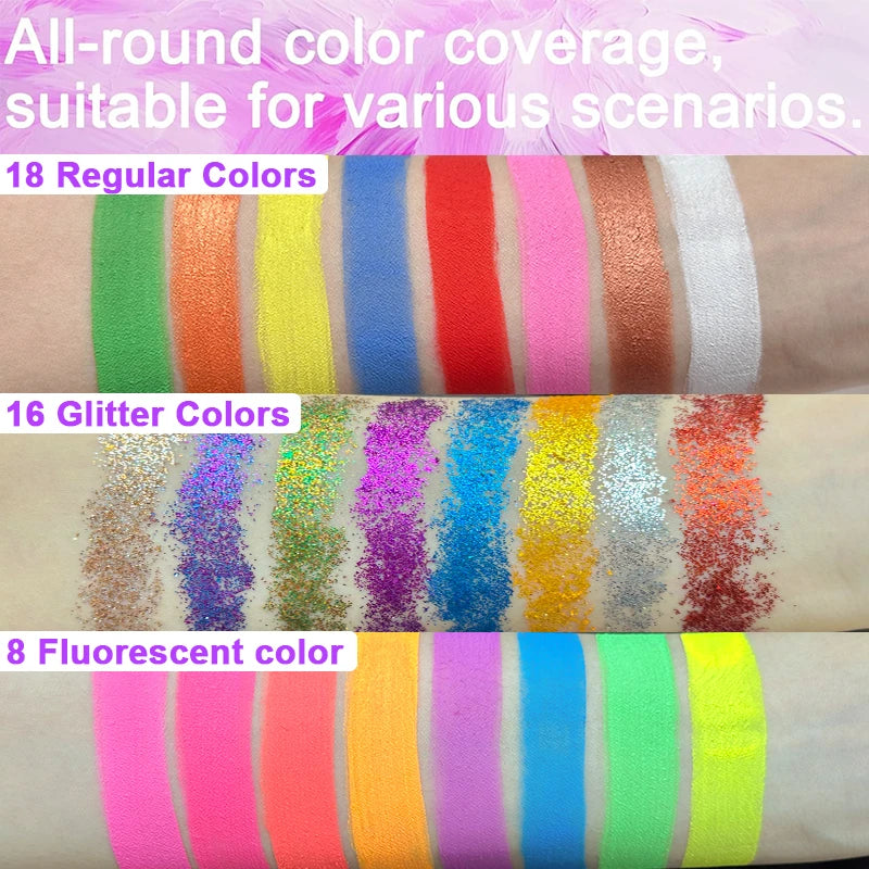 Painted 42 Colors Face Paint Kit for Kids, Non-Toxic Water Activated Face Paint Palette with Brushes, For Carnival, Halloween
