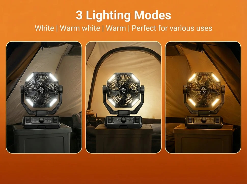 20000mAh Camping Fan with 4 LED Lights and Remote Control 8 Speed Adjustable Rechargeable Outdoor Fan for Tent Fishing