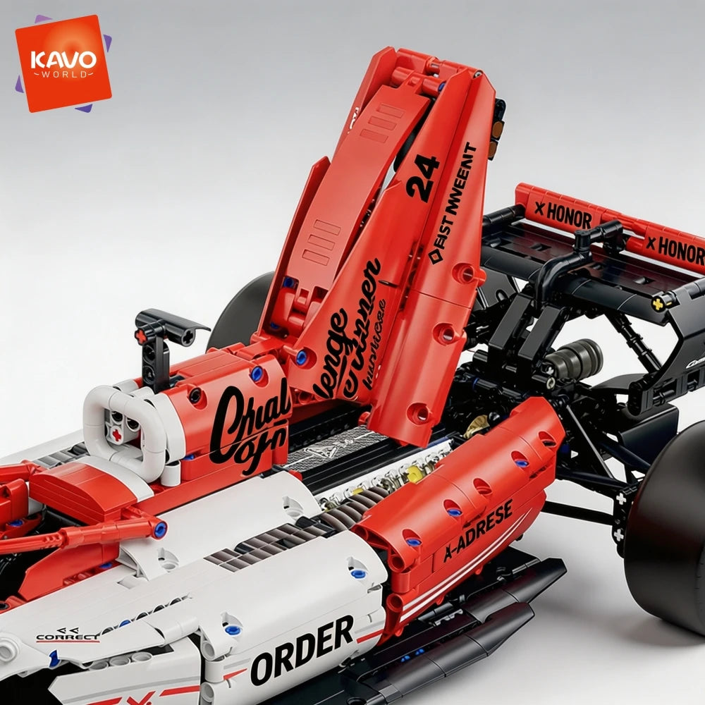 KAVOWORLD 1768pcs 27 Inches Large MOC Sports Race Car Building Blocks Set DIY Formula Red & White City Racing Car Bricks Model Kit 1:8 Construction Collection Ornament Building Toys with Realistic Suspension Steering Cockpit